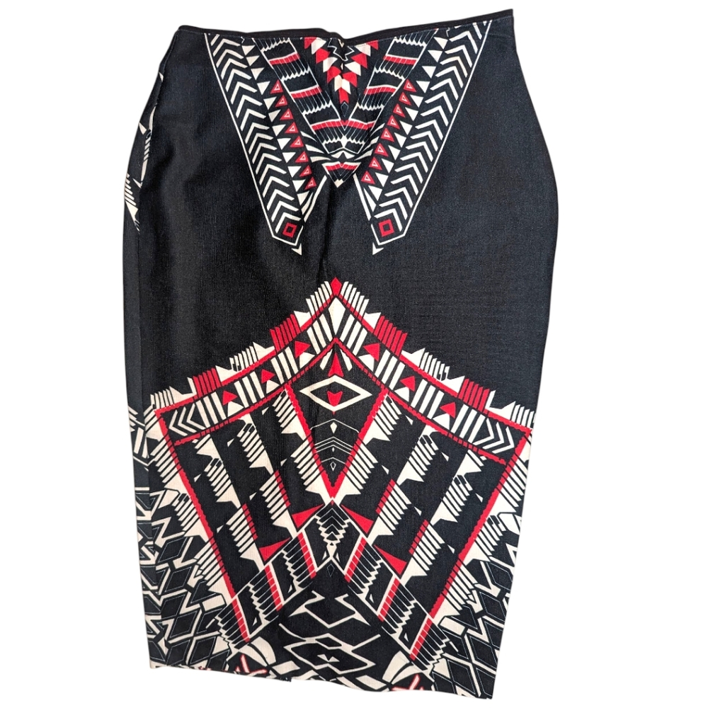 RARE Bisou Bisou Michelle Bohbot Pencil Fit Curvy Statement Aztec Print